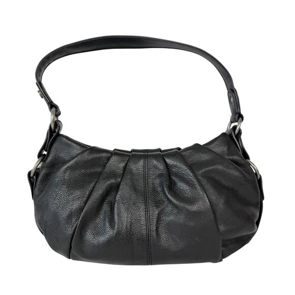 Simply Vera Wang Pleated Black Pebbled Leather Classic Hobo Shoulder Bag Purse - Picture 1 of 16